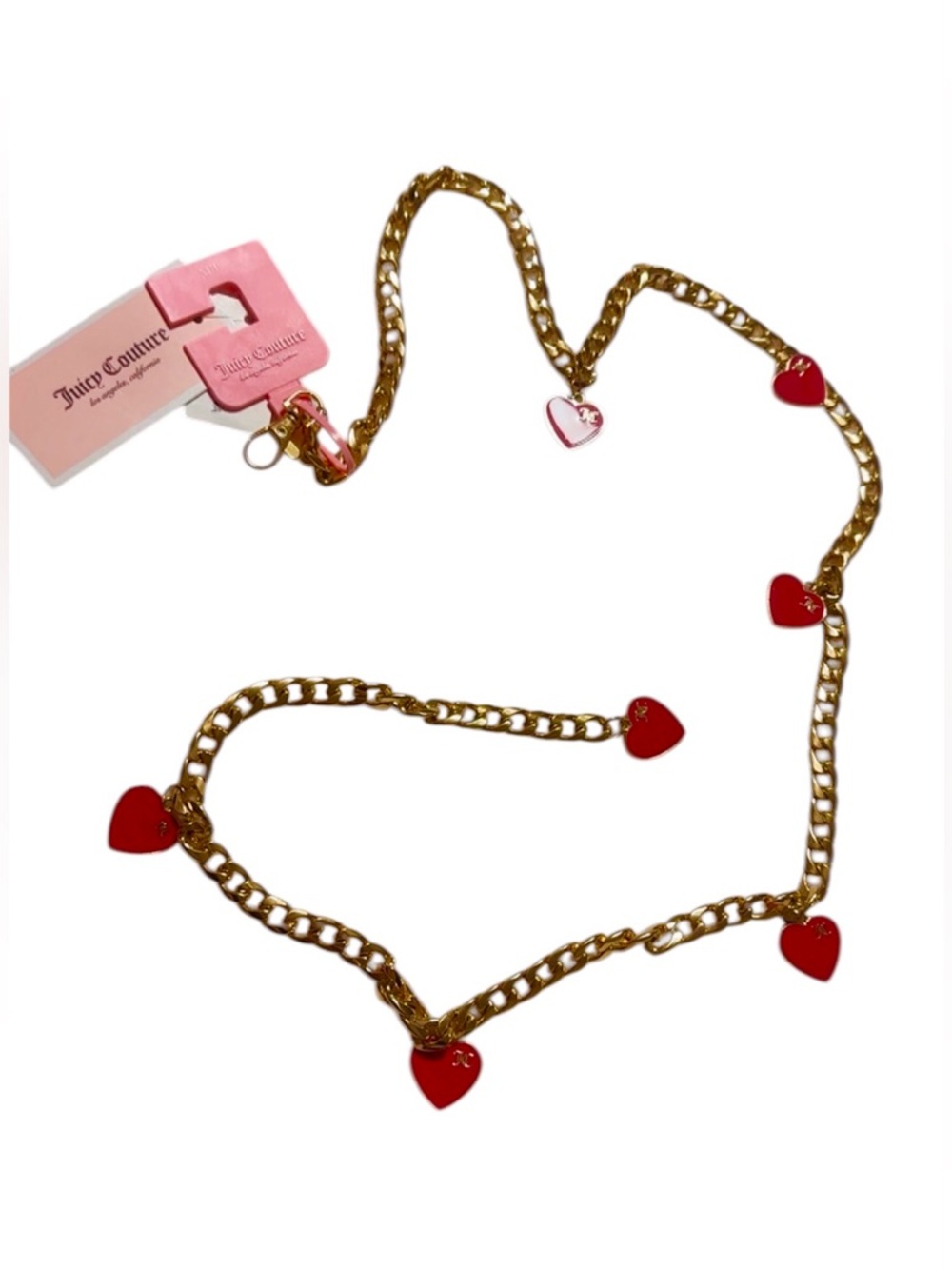 Juicy Couture Gold Chain Belt with Pink Heart Charms, Adjustable.. M/L NWT - Picture 4 of 5